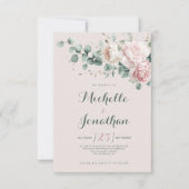 Invitation Fleurs de pivoines roses feuillage d'eucalyptus ve (Devant)