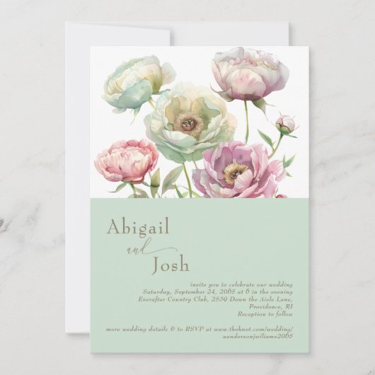 Invitation Fleurs de Pivoines Sage (Devant)