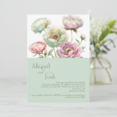 Invitation Fleurs de Pivoines Sage (Debout devant)