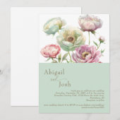 Invitation Fleurs de Pivoines Sage (Devant / Derrière)