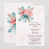 Invitation Fleurs de pivoines turquoises et roses (Devant / Derrière)