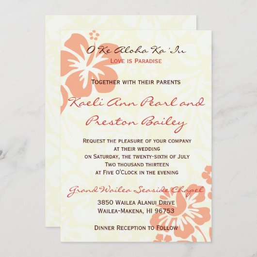 Invitation Fleurs de plage - Corail (5x7) (Devant / Derrière)