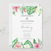 Invitation Fleurs de plage tropicales Mariage de code QR (Devant)
