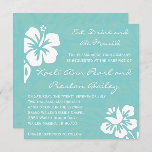 Invitation Fleurs de plage - Turquoise (Devant / Derrière)