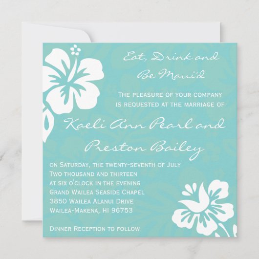 Invitation Fleurs de plage - Turquoise (Devant)