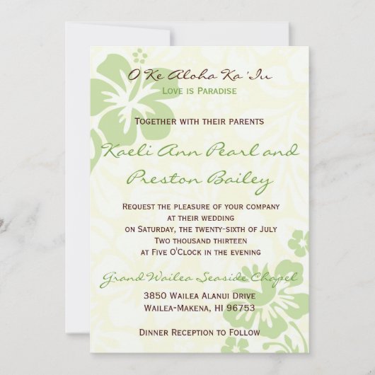 Invitation Fleurs de plage - vert (5x7) (Devant)