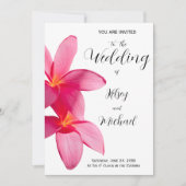 Invitation Fleurs de Plumeria roses, mariage tropical floral (Devant)