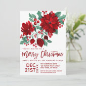 Invitation Fleurs de Poinsettia Ivy Feuille Aquarelle Noël (Debout devant)