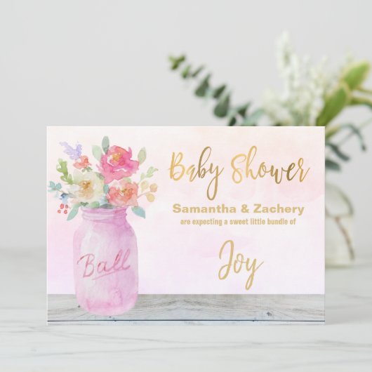 Invitation *~* Fleurs de pot en Mason rustique Baby shower de (Debout devant)