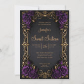 Invitation Fleurs de pourpre foncé gothique Sweet 16 (Devant)