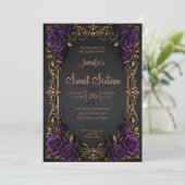 Invitation Fleurs de pourpre foncé gothique Sweet 16 (Debout devant)