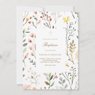 Invitation fleurs de prairie à l'aquarelle motif Baptême