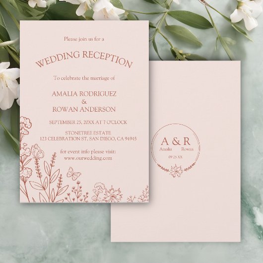 Invitation Fleurs de prairie Accueil de mariage Rose bruyant