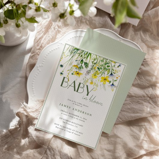 Invitation Fleurs de prairie bébé dans le Baby shower en fleu