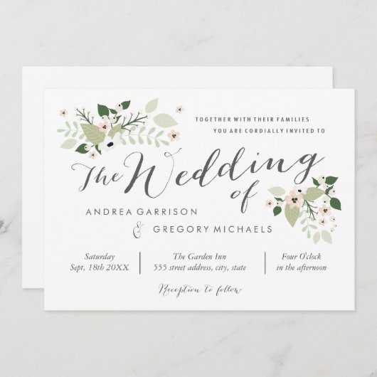 Invitation Fleurs de prairie - blanc (Devant / Derrière)