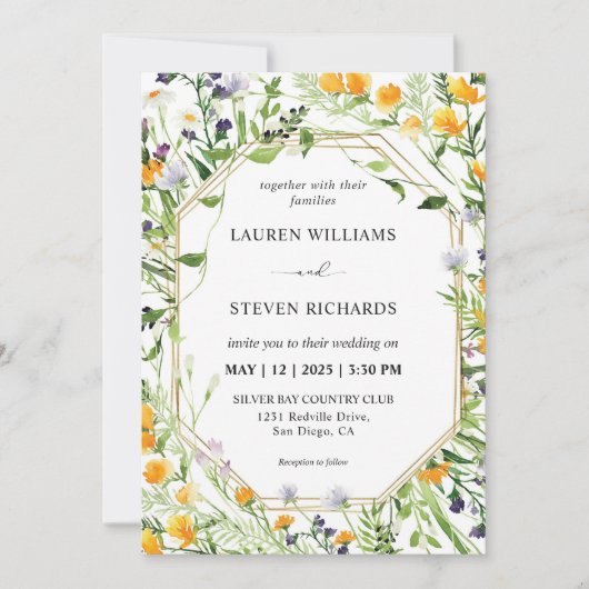 Invitation Fleurs de prairie blanches personnalisées Mariage  (Devant)