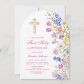 Invitation Fleurs de prairie fraîche Arche Première communion (Devant)