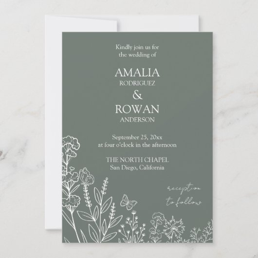 Invitation Fleurs de prairie Sirocco Mariage vert (Devant)
