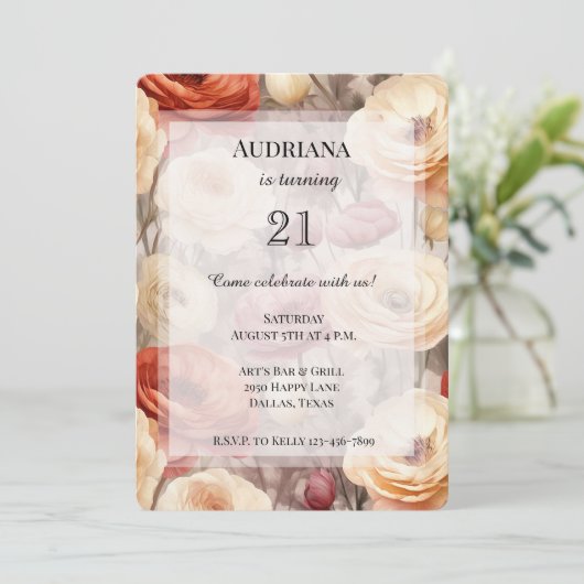 Invitation Fleurs de printemps à la crème bourguignonne Anniv (Debout devant)