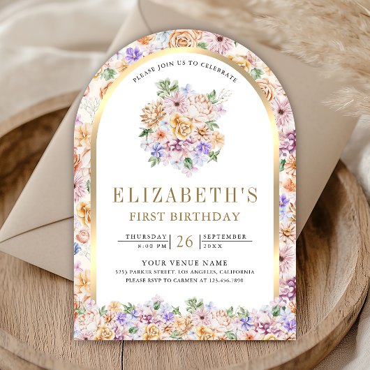 Invitation Fleurs de printemps à l'aquarelle Arche dorée Prem