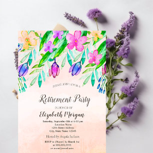 Invitation Fleurs de printemps à l'aquarelle pour la retraite