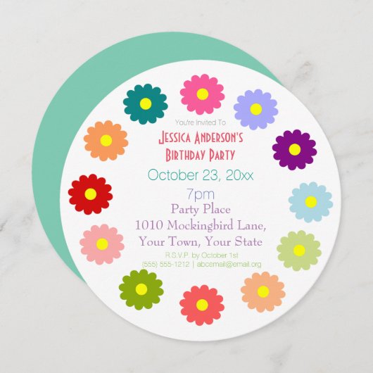 Invitation Fleurs de printemps Anniversaire (Devant / Derrière)