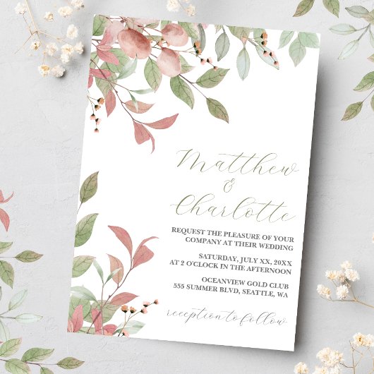 Invitation Fleurs de printemps Aquarelle Mariage rose