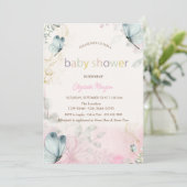 Invitation Fleurs de printemps Baby shower de papillons bleus (Debout devant)