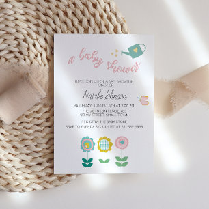 Invitation Fleurs de printemps Baby shower papillon rose