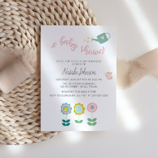 Invitation Fleurs de printemps Baby shower papillon rose