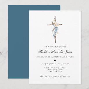 Invitation Fleurs de printemps bleues Baptême de la croix f