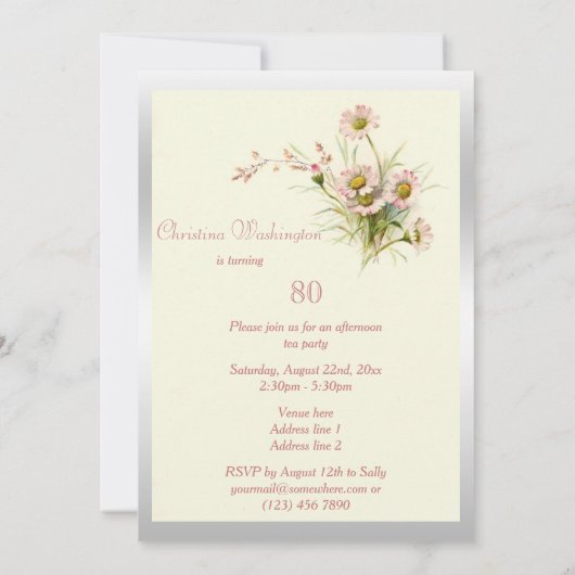 Invitation Fleurs de printemps chic 80e anniversaire (Dos)
