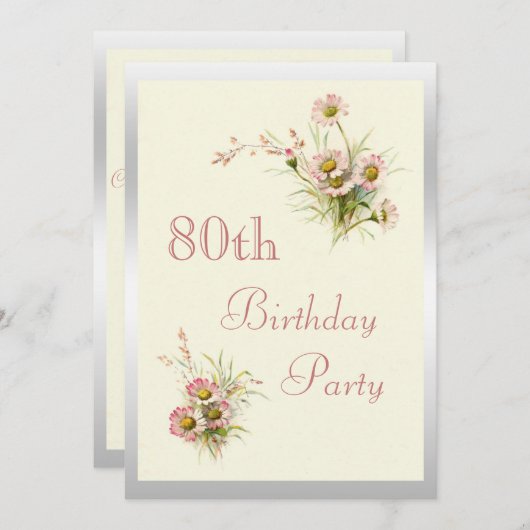 Invitation Fleurs de printemps chic 80e anniversaire (Devant / Derrière)