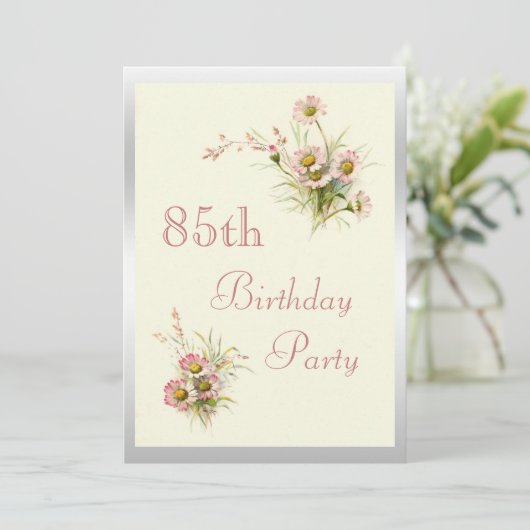 Invitation Fleurs de printemps chic 85e anniversaire (Debout devant)