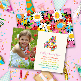 Invitation Fleurs de printemps chic Jardin Photo Girl 4e anni