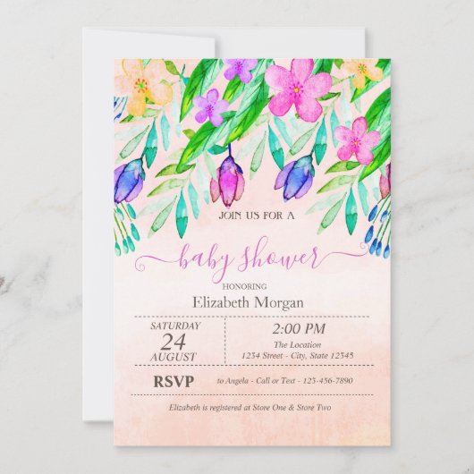 Invitation Fleurs de printemps colorées Aquarelle (Devant)