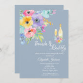 Invitation Fleurs de printemps colorées Bleu Dusty Brunch & B (Devant / Derrière)