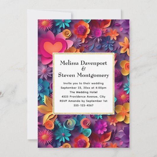 Invitation Fleurs de printemps colorées Mariage Motif (Devant)