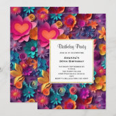 Invitation Fleurs de printemps colorées Motif Anniversaire (Devant / Derrière)