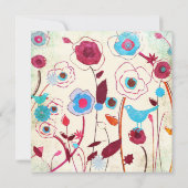 Invitation Fleurs de printemps colorées Oiseaux Mulberry Bleu (Dos)