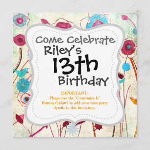 Invitation Fleurs de printemps colorées Oiseaux Mulberry Bleu