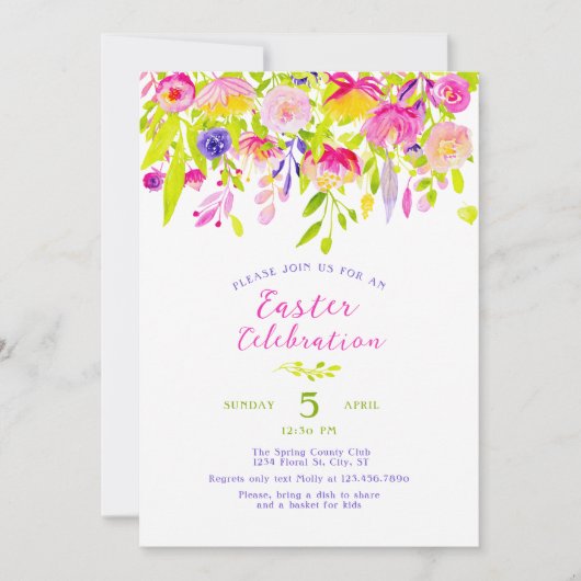 Invitation Fleurs de printemps colorées Pâques (Devant)