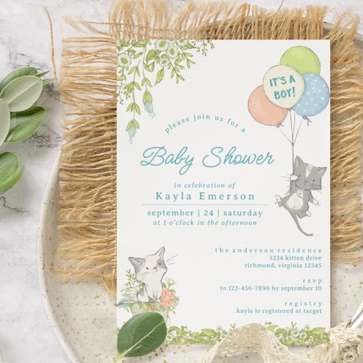 Invitation Fleurs de printemps | Cute Kittens Baby shower gar