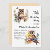 Invitation Fleurs de printemps de hibou Papillons 70e anniver (Devant / Derrière)