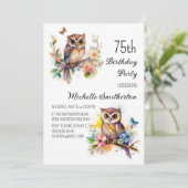 Invitation Fleurs de printemps de hibou Papillons 75e anniver (Debout devant)