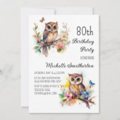 Invitation Fleurs de printemps de hibou Papillons 80e anniver (Devant)