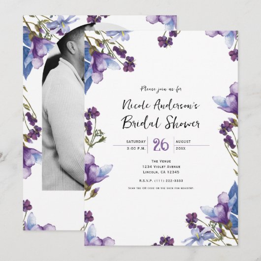Invitation Fleurs de printemps délicates Fête de mariage viol (Devant / Derrière)