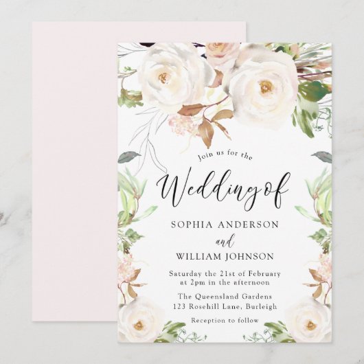 Invitation Fleurs de Printemps d'hiver magiques Mariage éléga (Devant / Derrière)