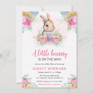 Invitation Fleurs de printemps et Baby shower de lapin d'aqua