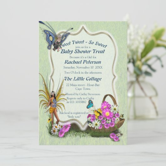 Invitation Fleurs de printemps et fées papillons (Debout devant)